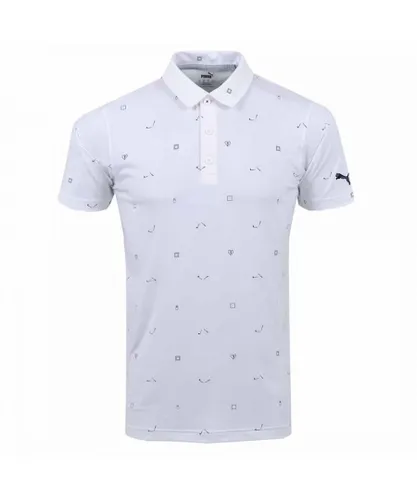 Puma Mens Cloudpsun H8 ShortSleeve Collared BrightWhite Men Golf Polo Shirt 533855 01 - White