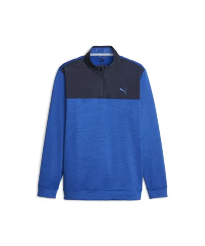 Puma Mens Cloudspun Colourblock Quarter-Zip Golf Sweatshirt - Blue
