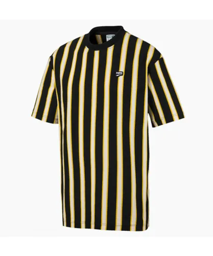 Puma Mens Downtown Stripe Tee Casual Black T-Shirt 595687 01