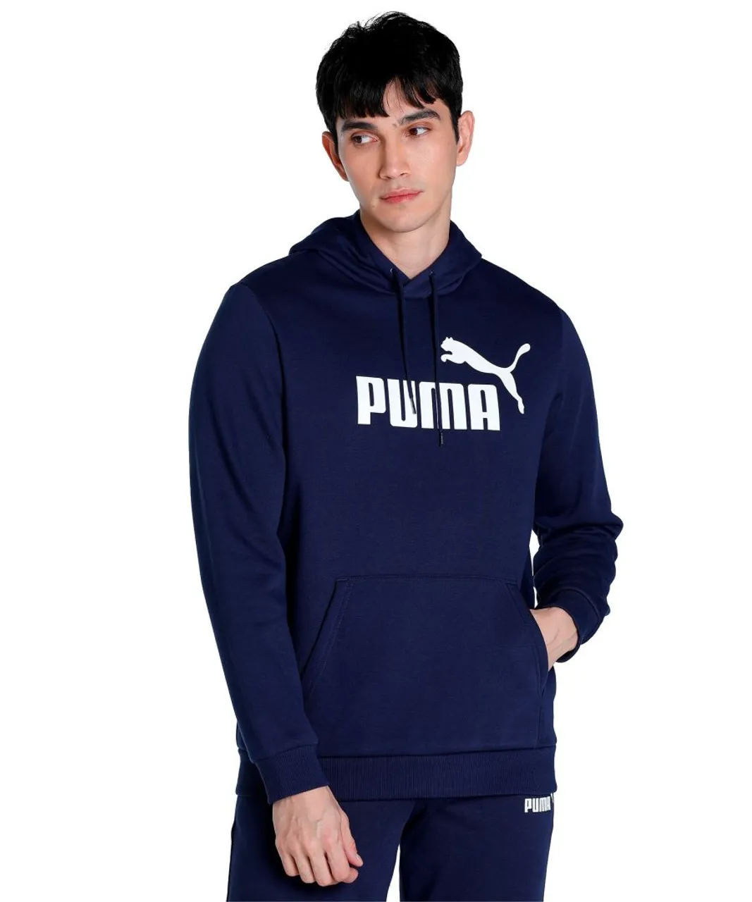 Puma Mens Essentials Big Logo Hoodie - Blue Cotton