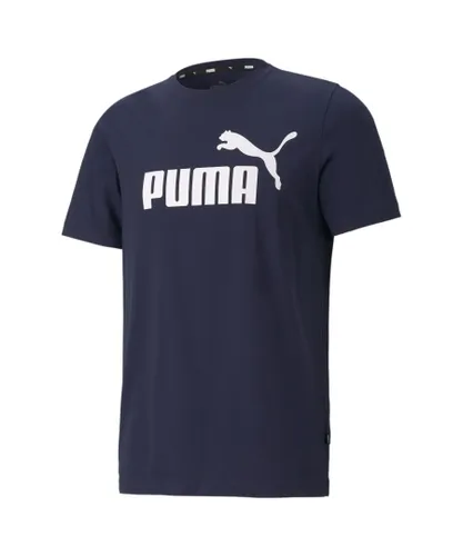Puma Mens Essentials Logo T-Shirt - Blue Polycotton