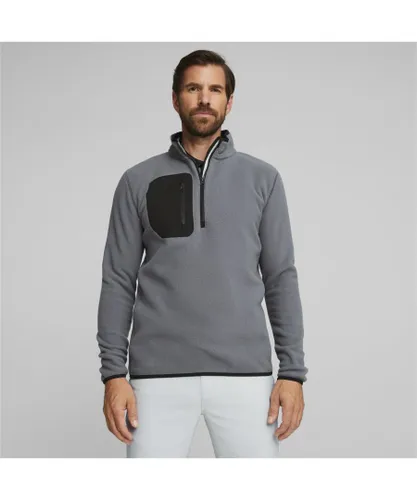 Puma Mens Golf Quarter-zip Long Sleeve Fleece Top - Grey