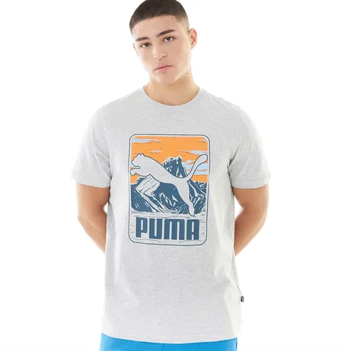 Puma Mens Graphics Mountain T-Shirt Light Grey Heather