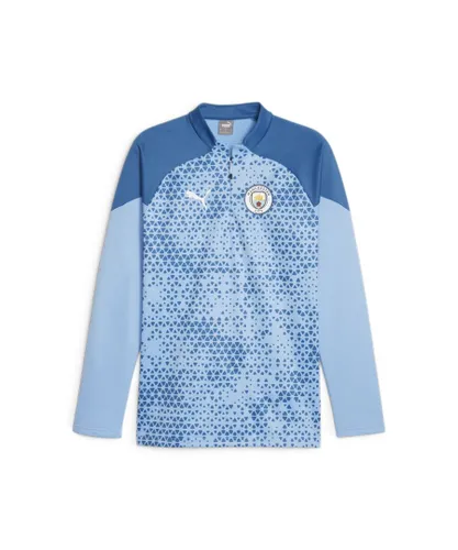 Puma Mens Manchester City Long Sleeve Training Fleece Top - Blue
