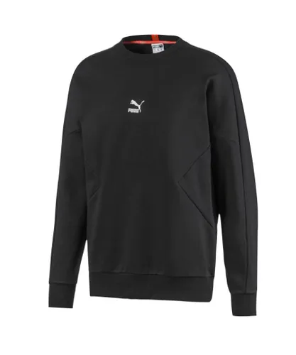 Puma Mens TFS Crew Sweatshirt Logo Casual Black Jumper 597328 01 Textile