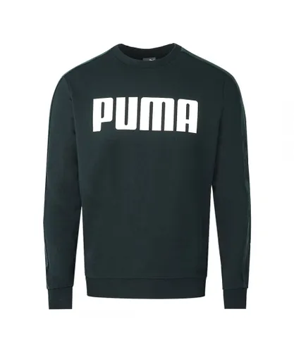 Puma Mens Velvet Taped Logo Black Sweatshirt Cotton
