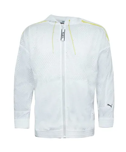 Puma Mens Zip Up Perforated Windbreaker Jacket Hooded Track Top 568014 02 - White Textile