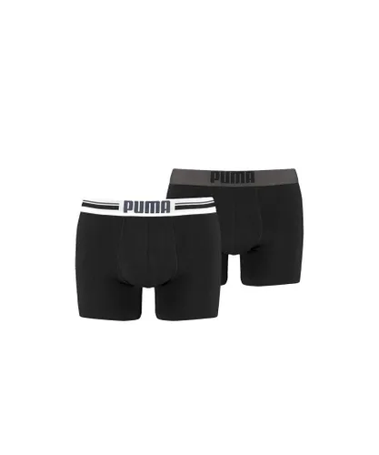 Puma Placed Logo Mens Boxer 2 Pack - Black Cotton