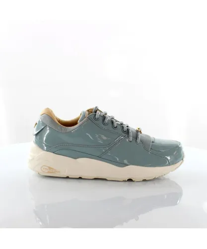 Puma R698 Women Patent Nude Blue Leather Womens Lace Up Trainers 362274 02