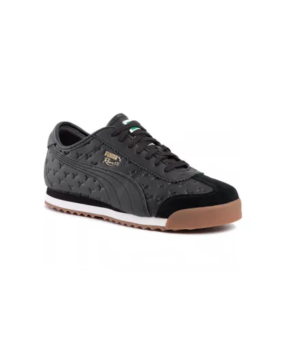 Puma Roma 68 Gum Black Leather Low Lace Up Mens Trainers 370600 01