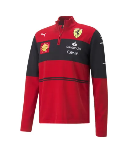 Puma Scuderia Ferrari Team Half-Zip Mens Knitted Sweatshirt - Red Cotton
