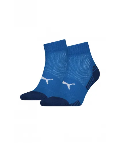 Puma Sport 2 Pack Mens Cushioned Quarter Sock in Blue Fabric