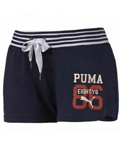 Puma Style Athletic Stretch Waist Bottoms Navy Blue Womens Shorts 836406 - White Cotton