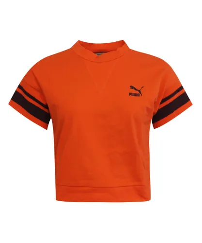 Puma Tipping Tee Short Sleeved Orange Crew Neck Womens Crop Top 575481 93 RW44 Textile