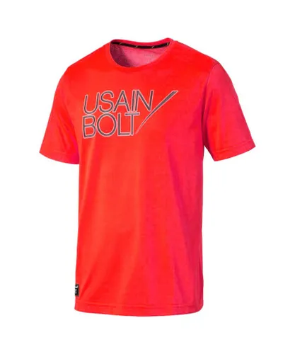 Puma Usain Bolt Logo Tee Neon T-Shirt Casual Training Top - Mens - Red
