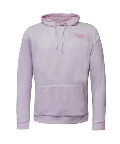 Puma Velour Hoodie Embroidered Logo Pink Jumper - Womens Textile