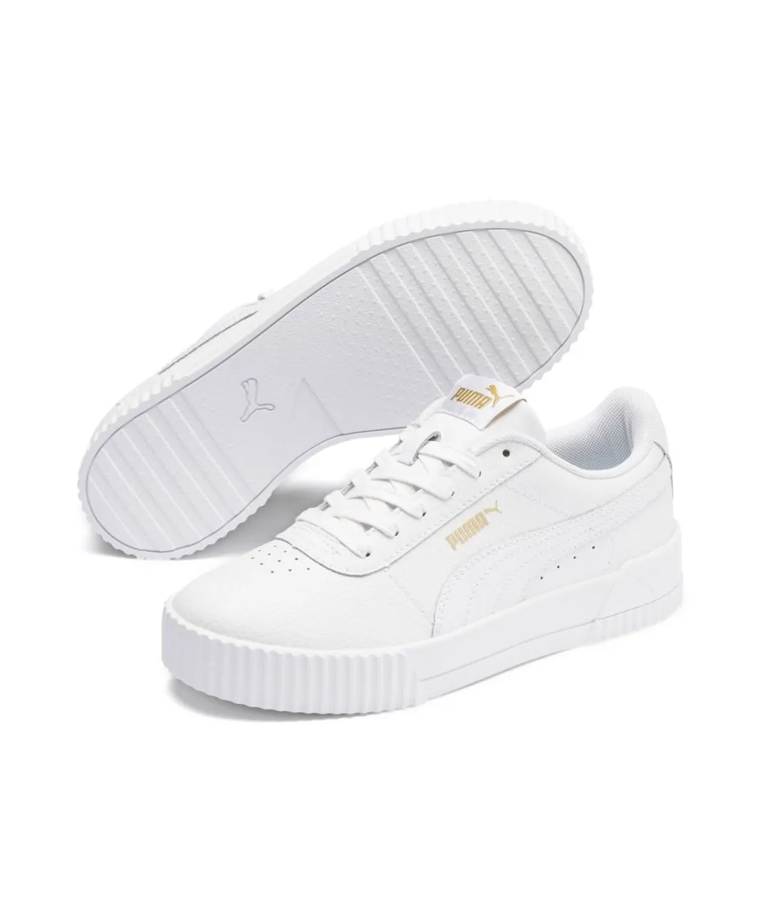 Puma Womens Carina Lux Trainers Sports Shoes - White Leather
