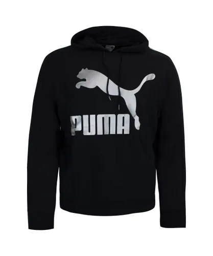 Puma Womens Classic Metallic Logo Hoodie Graphic Jumper 579056 01 - Black Cotton