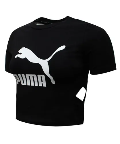 Puma Womens Classics Logo Cut Out Crop Top Black T-Shirt 579208 01