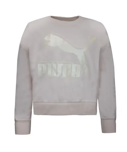 Puma Womens Classics Logo Metallic Crew Sweatshirt Rose 597405 87 Cotton
