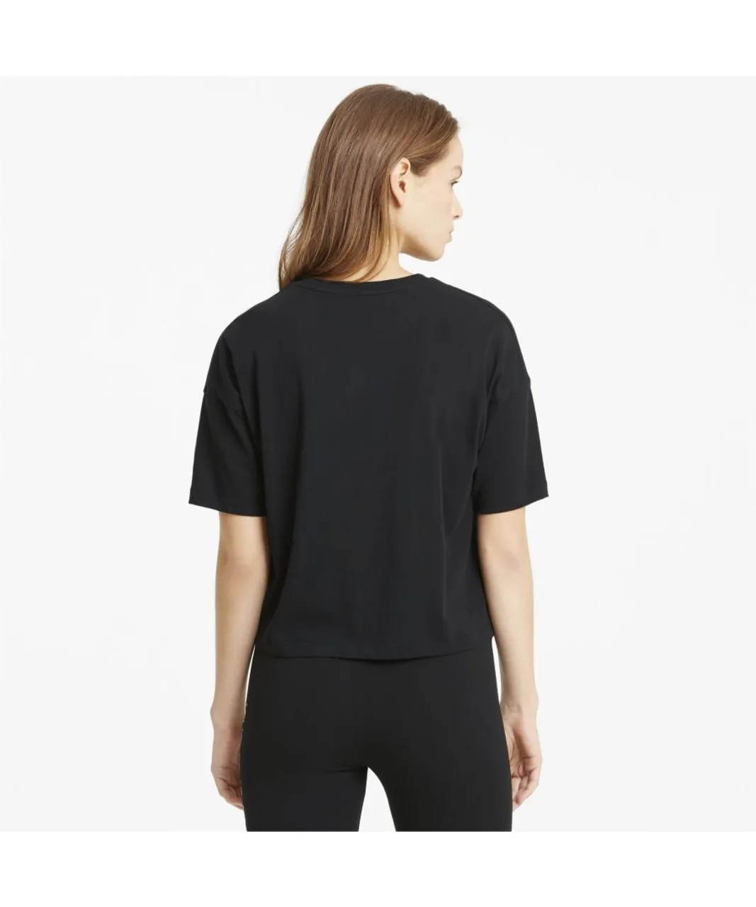 Puma Womens Essentials Logo Cropped T-Shirt Tee Top - Black