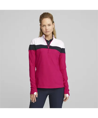 Puma Womens Golf Lightweight Quarter-Zip Long Sleeve Top - Pink