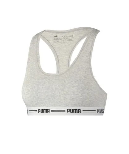 Puma Womens Iconic Racerback Crop Top - Grey Cotton