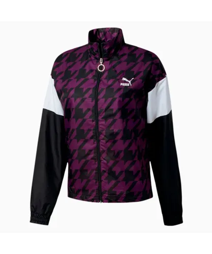 Puma Womens Long Sleeve Zip Up Womes All Over Print Black Purple Jacket 596735 25