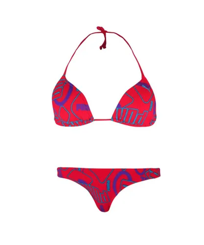 Puma Womens Sportive Bikini Tie Up Swimwear Graphic Print 511023 01 - Red Textile