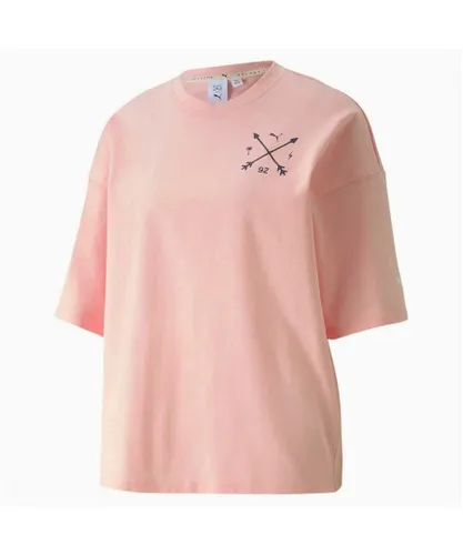 Puma Womens x Selena Gomez ShortSleeve Crew Neck Pink Women Oversized T-Shirt 597015 02 Cotton