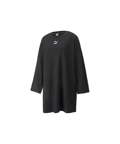 Puma Womenss Classic Long Sleeve T-Shirt Dress in Black Cotton