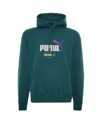 Puma x Butter Goods Long Sleeve Teal Pullover Mens Graphic Logo Hoodie 532438 40