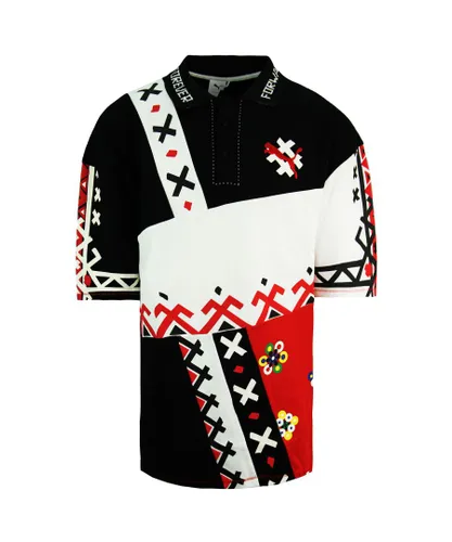 Puma x Jahnkoy Graphic Print All Over Short Sleeve Mens Polo Shirt 596683 47 - Black Cotton