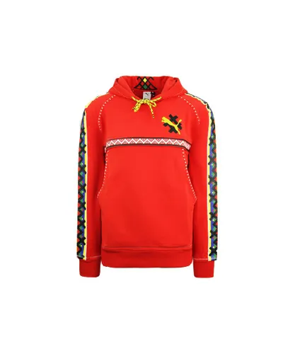 Puma x Jahnkoy Hoodie Red Mens Logo Printed Jumper Sweatshirt 596680 47 Cotton