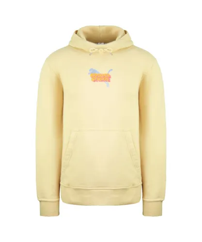 Puma x Kidsuper Studios Long Sleeve Honey Peach Mens Graphic Hoodie 598463 12 - Yellow Cotton