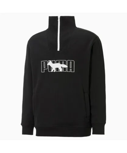 Puma x Maison Kitsune Long Sleeve Mens Half Zip Black Sweatshirt 532322 01 - Black/White Cotton