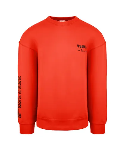 Puma x Mr Doodle Long Sleeve Crew Neck Red Mens Graphic Sweatshirt 598682 20 Cotton