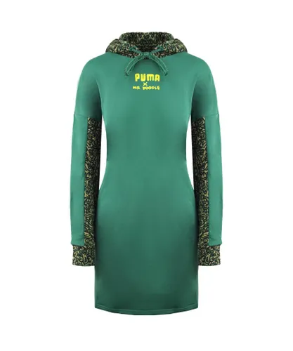 Puma x Mr. Doodle LongSleeve Pullover Green Womens Hooded Jumper Dress 598686 91 Cotton