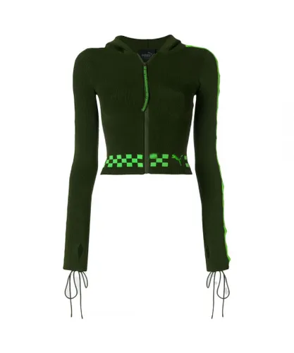 Puma x Rihanna Fenty Zip Up Green Womens Laced Sleeve Sweaters 577245 02 Nylon