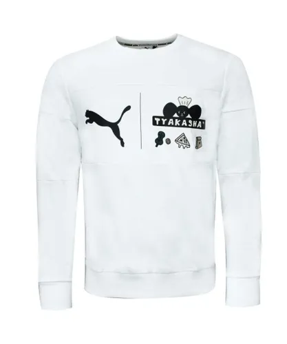 Puma x Tyakasha Mens Crew Sweatshirt Graphic Print Jumper White 578421 02 Textile