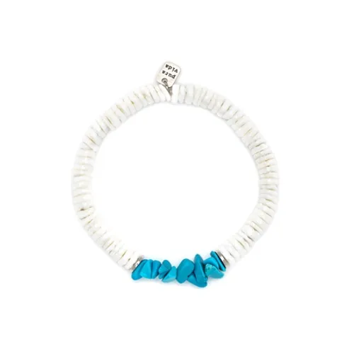 Pura Vida Puka Shell Turquoise Stretch Bracelet - White - O/S