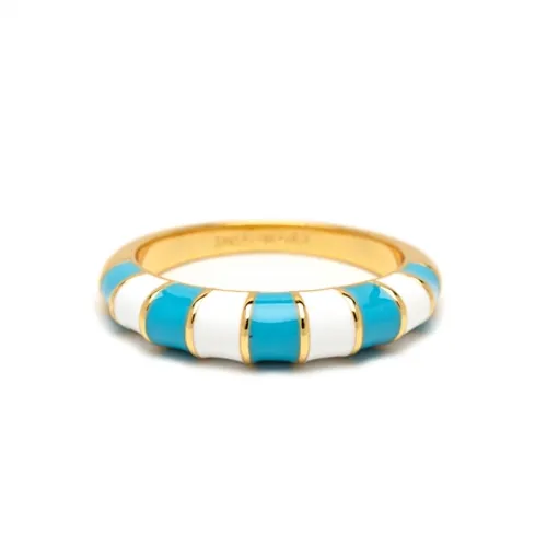 Pura Vida Striped Enamel Gold Ring - Blue & White - 6 (16.4mm)