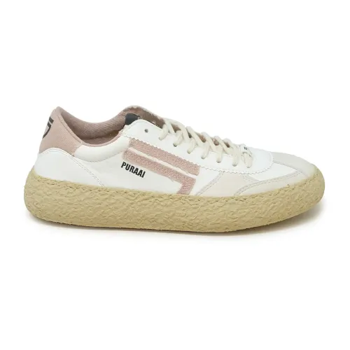 Puraai , Classic White and Pink Vegan Leather Sneakers ,White female, Sizes: