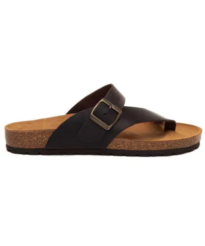 Purapiel Mens Flat Sandal Biosalud4M22 In Brown Leather