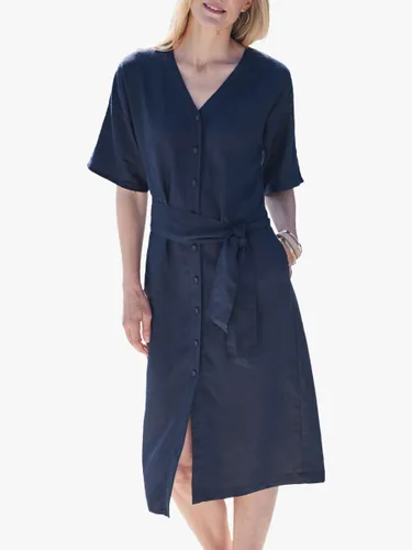 Pure Collection Button Through Linen Dress, French Navy - French Navy - Female