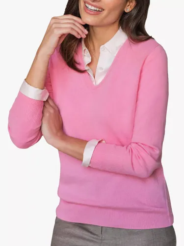 Pure Collection Cashmere V-Neck Jumper - Peony Pink - Female