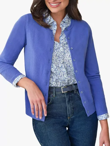 Pure Collection Crew Neck Cashmere Cardigan - Wedgewood Blue - Female