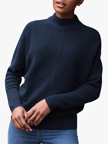 Pure Collection Dolman High Neck Cashmere Jumper, French Navy - French Navy - Female