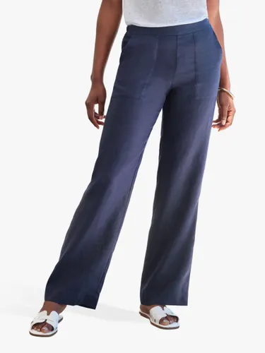 Pure Collection Laundered Linen Wide Leg Trouser - Navy - Female