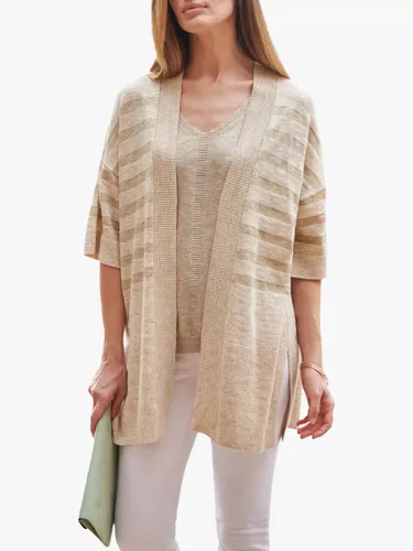 Pure Collection Linen Blend Stripe Cardigan, Neutral Gold - Neutral/Gold - Female
